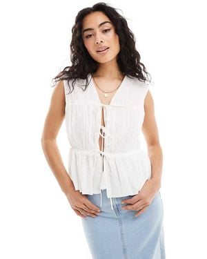 Y.A.S Blusa Stile Grembiule Bianca Senza Maniche Allacciata Davanti - Bianco