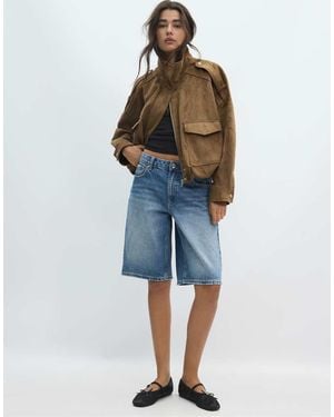 Stradivarius Oversize Faux Suede Jacket - Blue