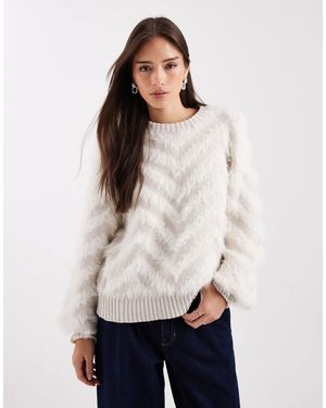 Object Pull en maille duveteuse à chevrons ton sur ton - crème - Blanc