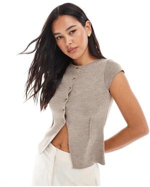ASOS Cárdigan Marrón Moca Con Mangas De Casquillo De Punto De - Blanco