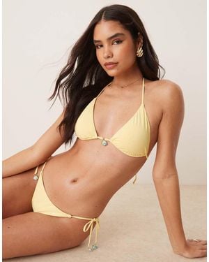Stradivarius Charm Detail Bikini Top - Natural