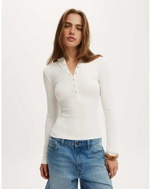Cotton On Hooded Blake Henley Long Sleeve - White