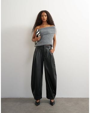 TOPSHOP Faux Leather Yoke Detail Barrel Leg - Black