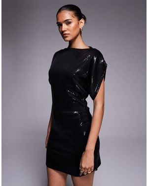 ASOS Slash Neck Batwing Sequin Mini Dress - Black