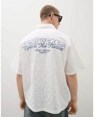 Bershka Short Sleeve Rustic Textured Shirt With Print - White