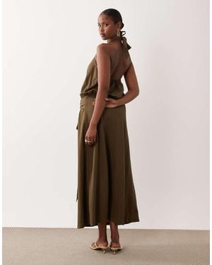 ASOS Linen Look Halter Neck Bubble Hem Maxi Dress - Natural
