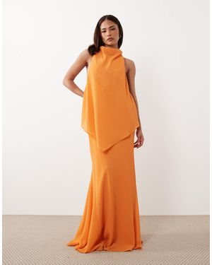 ASOS Asos Design Petite Chiffon High Neck Double Layer Maxi Dress - Orange