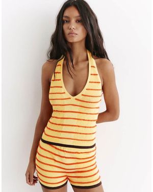 Pull&Bear Gestreepte Gebreide Haltertop - Metallic