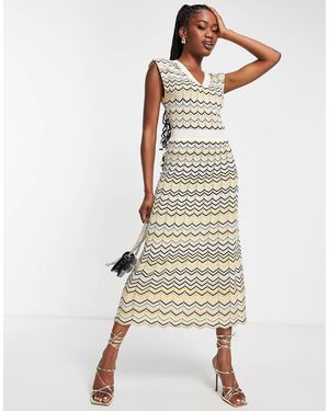 Morgan V Neck Sleeveless Knitted Midi Dress - Natural