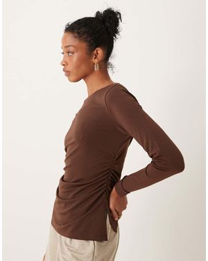 Abercrombie & Fitch Long Sleeve Top With Slash Neck - Brown