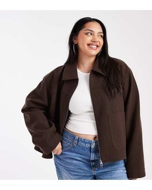 ASOS Asos Design Curve Top Collar Zip Through Jacket - Brown