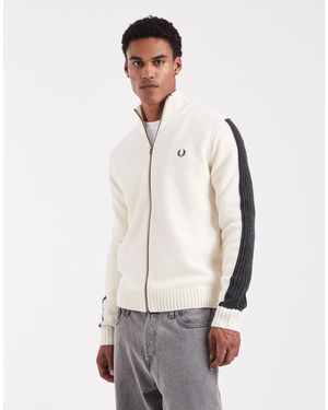 Fred Perry Pull côtelé zippé à manches longues - écru - Blanc
