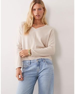 Mango Teen V Neck Sweater With Contrast Trim - Blue