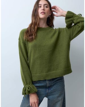 Pieces Tie Cuff Detail Jumper - Green