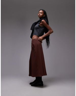 TOPSHOP Gonna Midi Con Pieghe A Cannoncino - Marrone