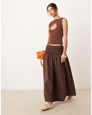ASOS Shirred Waist Maxi Skirt - Brown