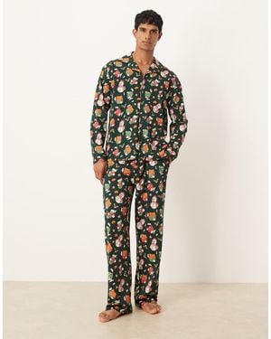 ASOS Christmas Pyjama Set With Characters Graphic - Natural