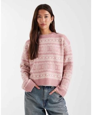 Threadbare Crew Neck Argyle Knit Jumper - Pink