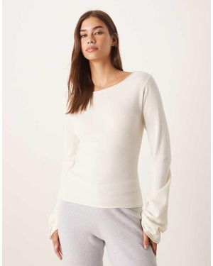 Gina Tricot Long Sleeve Boatneck Fine Knit Top - White