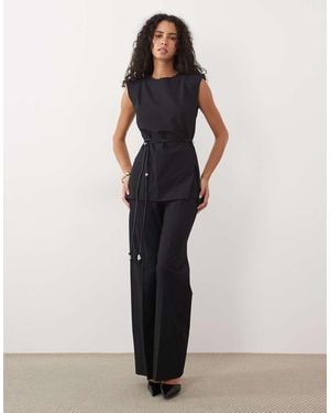 Mango Belted Sleeveless Jumpsuit - Black