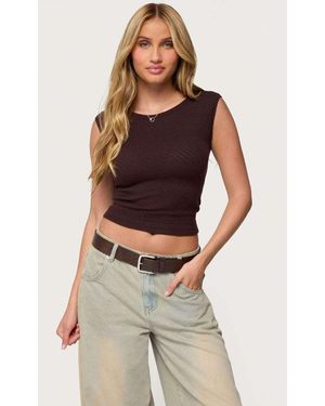 Edikted Jarah Pointelle Knit Boat Neck Top - Brown