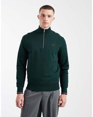 Fred Perry Half Zip Logo Sweatshirt - Green
