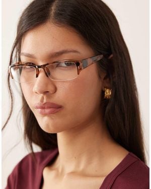 ASOS Half Frame Square Glasses - Brown