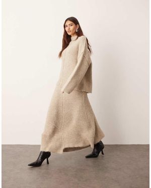 ARRANGE Constrast Stitch Knit Exposed Seam Midi Skirt - Natural