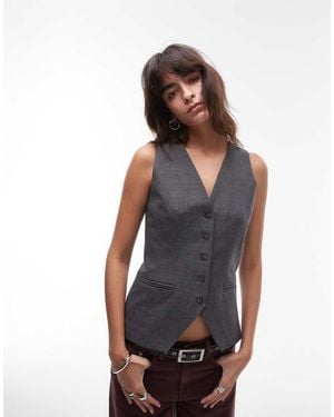 TOPSHOP High Neck Button Through Waistcoat - Grey