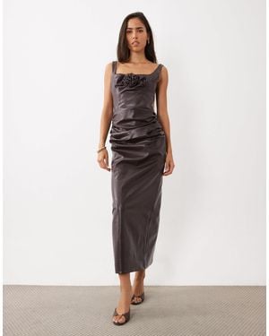 ASOS Pu Corsage Midi Dress With Drape Skirt - White