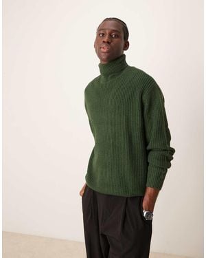 ASOS Oversized Knitted Fisherman Rib Roll Neck Jumper - Green
