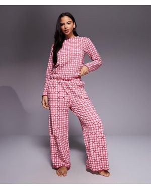 Threadbare Pijama A Cuadros Vichy Rojos Y Blancos Para San Valentín Con Estampado De Corazones De Mezcla De Algodón De - Rosa