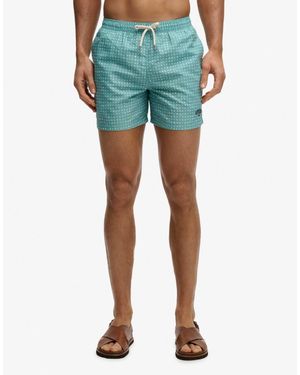 Superdry – premium – gemusterte badeshorts - Blau