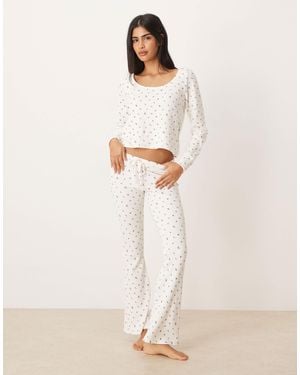 Hollister Gilly Hicks Mid Rise Flare Cozy Waffle Pants Co-ord - Natural