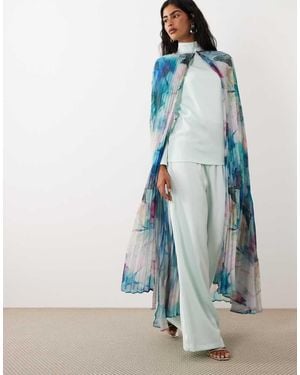 Iyal Capa Larga Con Estampado Floral Efecto Acuarela De Satén - Azul