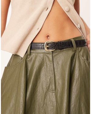 Mango Faux Croc Belt With Gold Buckle - Green