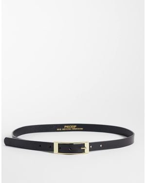 Pieces Leather Belt With Gold Rectangular Buckle - Gray