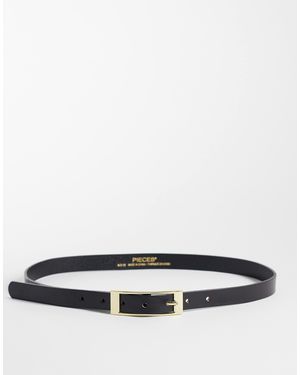 Pieces Ceinture en cuir avec boucle rectangulaire dorée e - Gris
