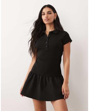 ASOS Hybrid Rib Interlock Peplum Hem Mini Polo Dress - Black