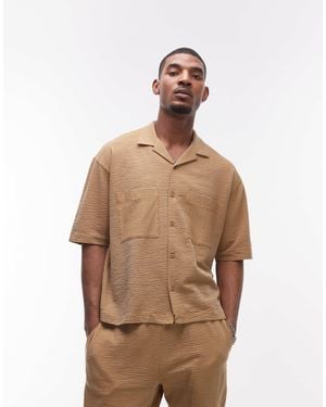 TOPMAN Crop Fit Button Through Jersey Shirt With Stripe - Natural