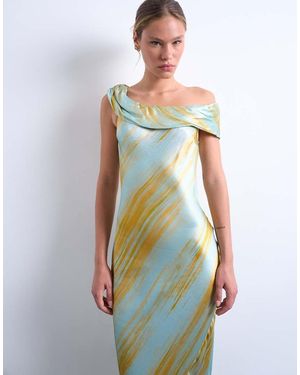 TOPSHOP Vestido Largo Para Eventos Especiales Con Estampado Difuminado Efecto Óxido Y Hombros Drapeados De - Gris