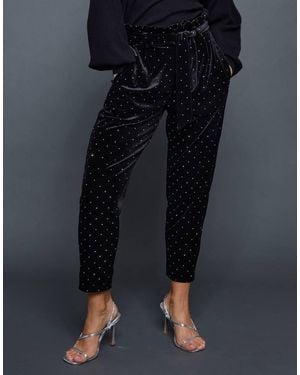 Threadbare Velvet Hotfix Paperbag Waist Trousers - Blue