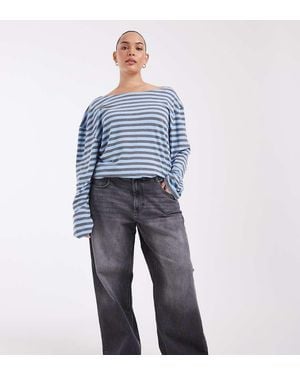 ONLY Curve Juicy Vaqueros De Talle Alto Y Pernera Ancha En Gris Oscuro - Azul