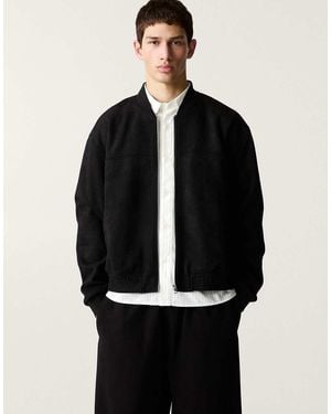 Pull&Bear Faux Suede Bomber Jacket - Black