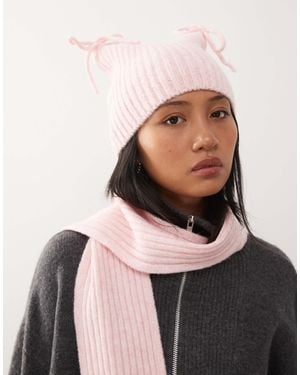 Collusion Knitted Rib Beanie Co-Ord - Pink