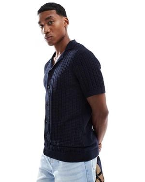 Brave Soul Knitted Short Sleeve Shirt - Blue