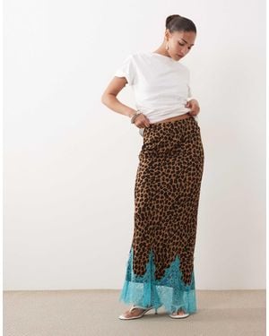 Never Fully Dressed Petite Maeva Satin Bias Maxi Skirt With Lace Detail - Multicolor