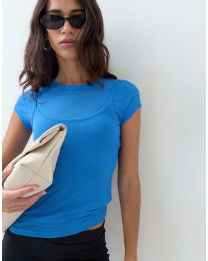 ASOS T-Shirt Met Korte Mouwen En Cami-Overlay - Blauw