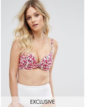 Wolf & Whistle Extreme Push Up 2 Cup Sizes Floral Bikini Top B-g Cup - Pink