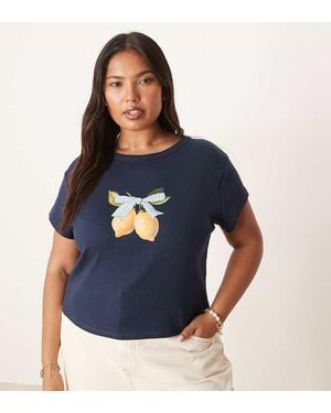 ASOS Asos Design Curve Baby Tee With Gingham Lemon Graphic - Blue